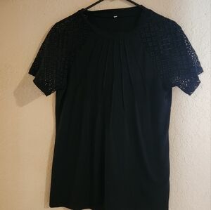 Elegant Black Blouse with Lace Sleeves